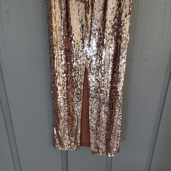 Alice And Olivia Fifi Sequin Strapless Maxi Dress Size 2 Lace Up Back Tan Bronze - Picture 7 of 15